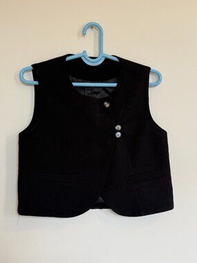 Black Cropped Vintage Vest Blazer Button Front Size M